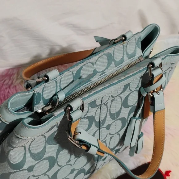 SALE! Auth Coach Denim Y2K Vintage Signature Baby Blue Handbag/Dust Bag - Picture 10 of 15